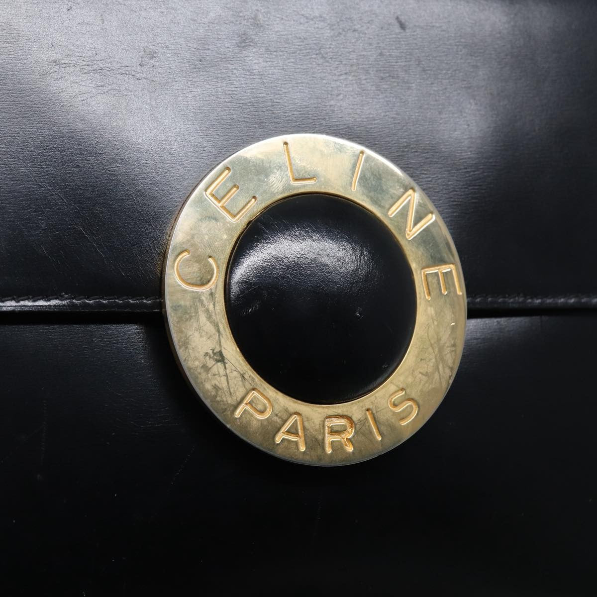 Celine Vintage Circle Logo Crossbody Bag Leather, BLACK, LEATHER, Shoulder bag