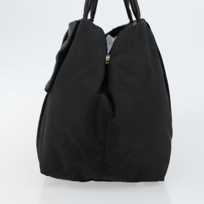 Prada Bow Tote Tessuto with Leather, BLACK, NYLON, Tote bag
