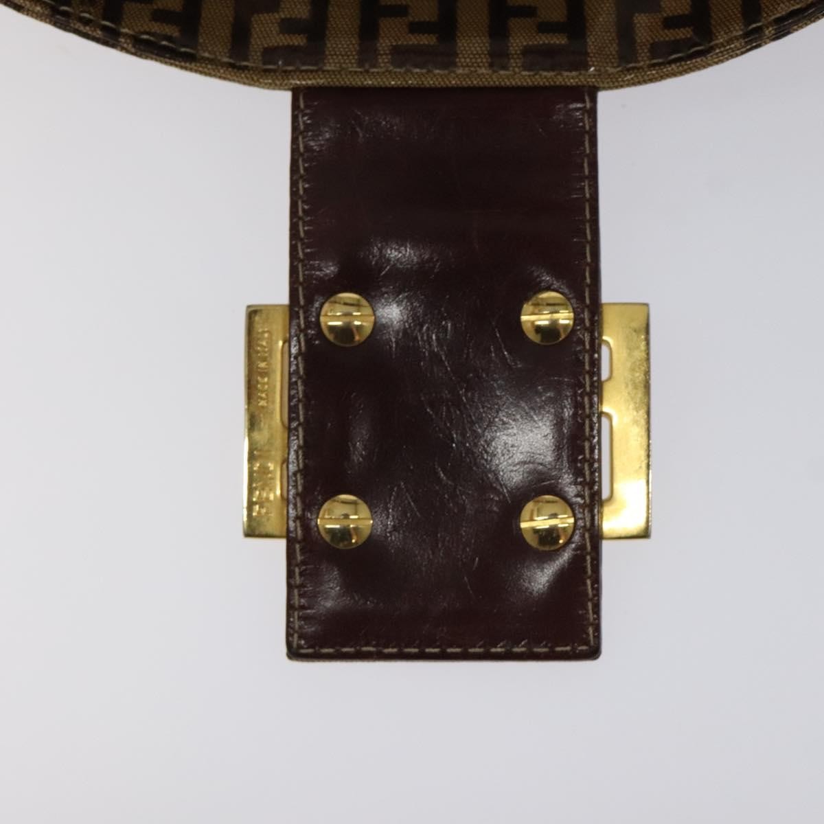 Fendi Vintage FF Buckle Curved Hobo Zucchino Coated Canvas, BROWN, PATENT_LEATHER, Handbag