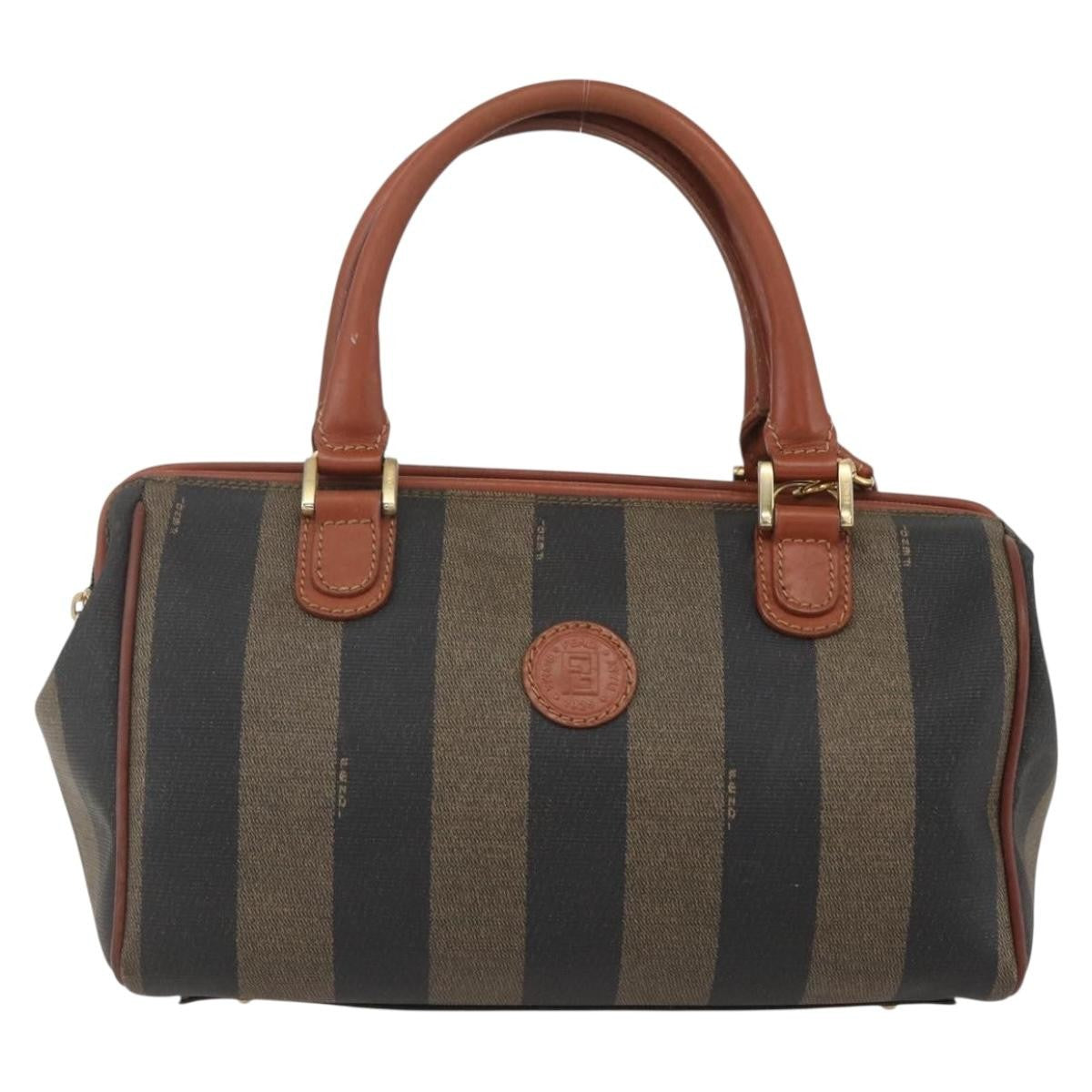 Fendi Vintage Pequin Convertible Boston Bag Coated Canvas, BLACK, PVC, Handbag