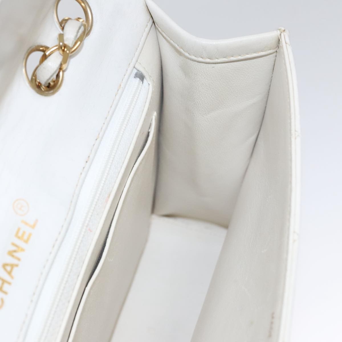 Chanel Flap Clutch Shearling, WHITE, LEATHER, Clutche & pouche