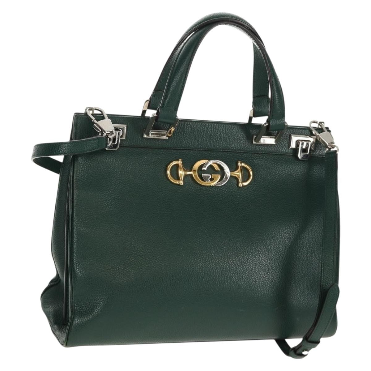 Gucci Zumi Top Handle Bag Leather, GREEN, LEATHER, Handbag