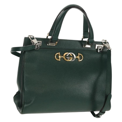 Gucci Zumi Top Handle Bag Leather, GREEN, LEATHER, Handbag