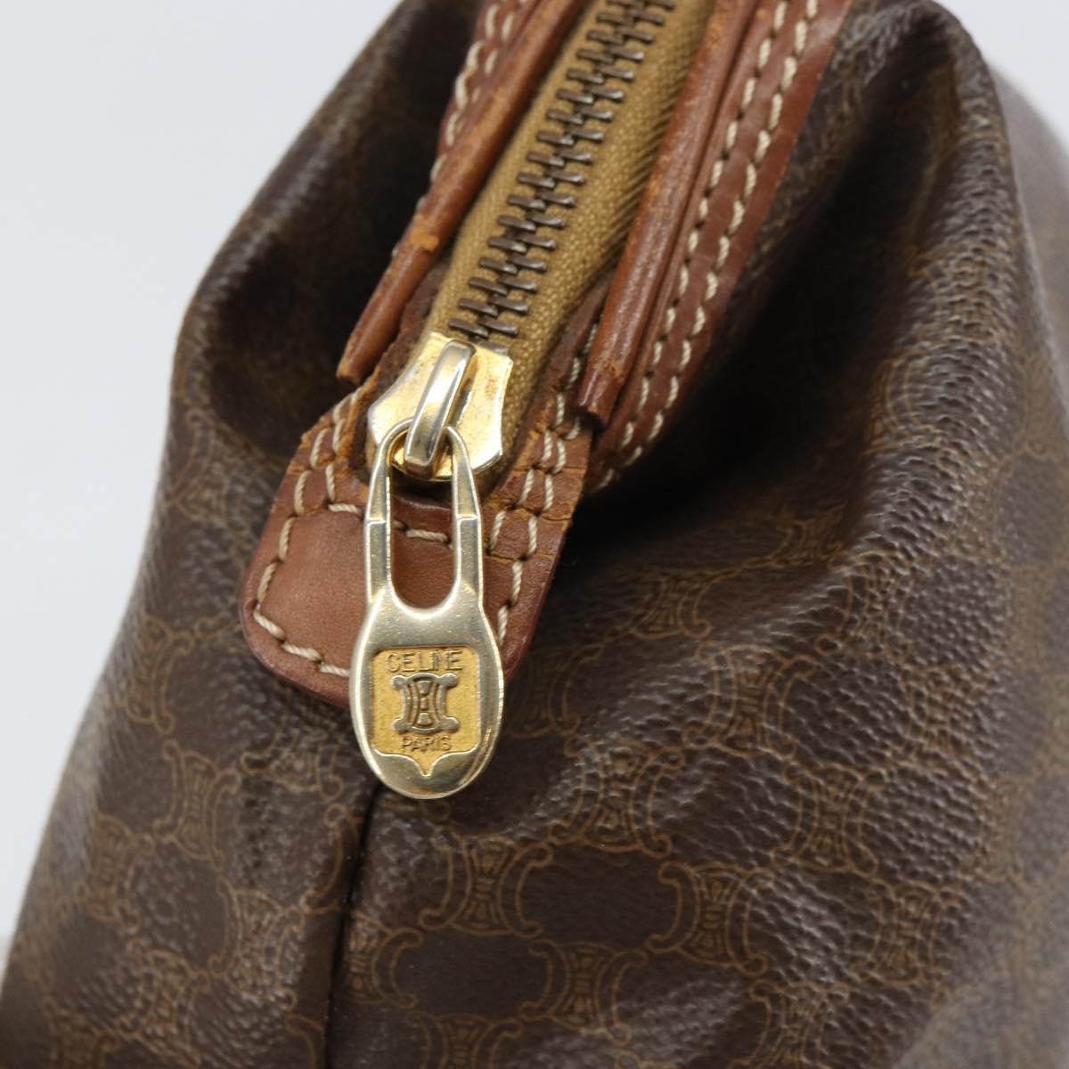 Celine Macadam Pochette Canvas and Leather, BROWN, CANVAS, Clutche & pouche