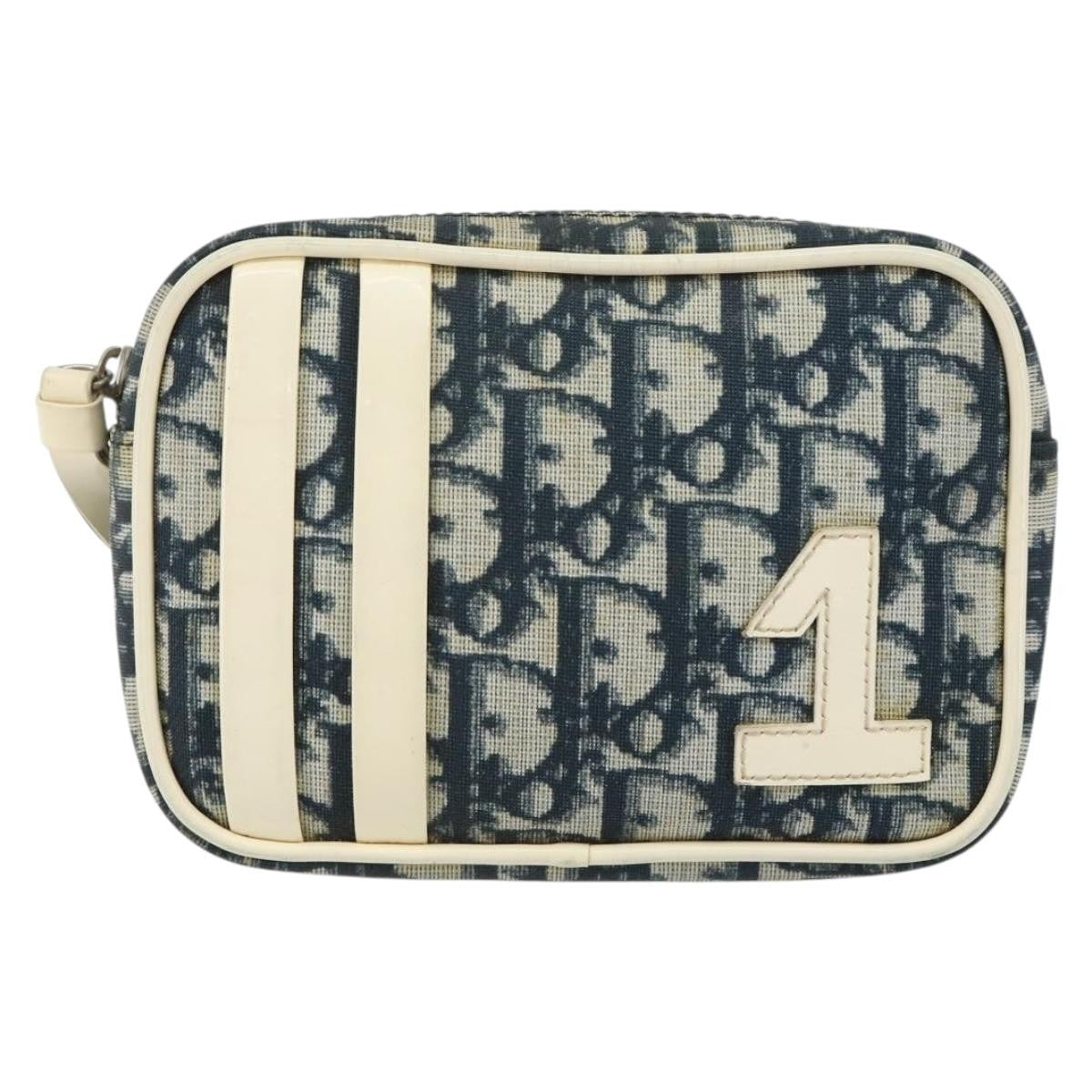 Christian Dior Vintage Trotter Pouch Diorissimo Canvas, NAVY, PVC, Clutche & pouche