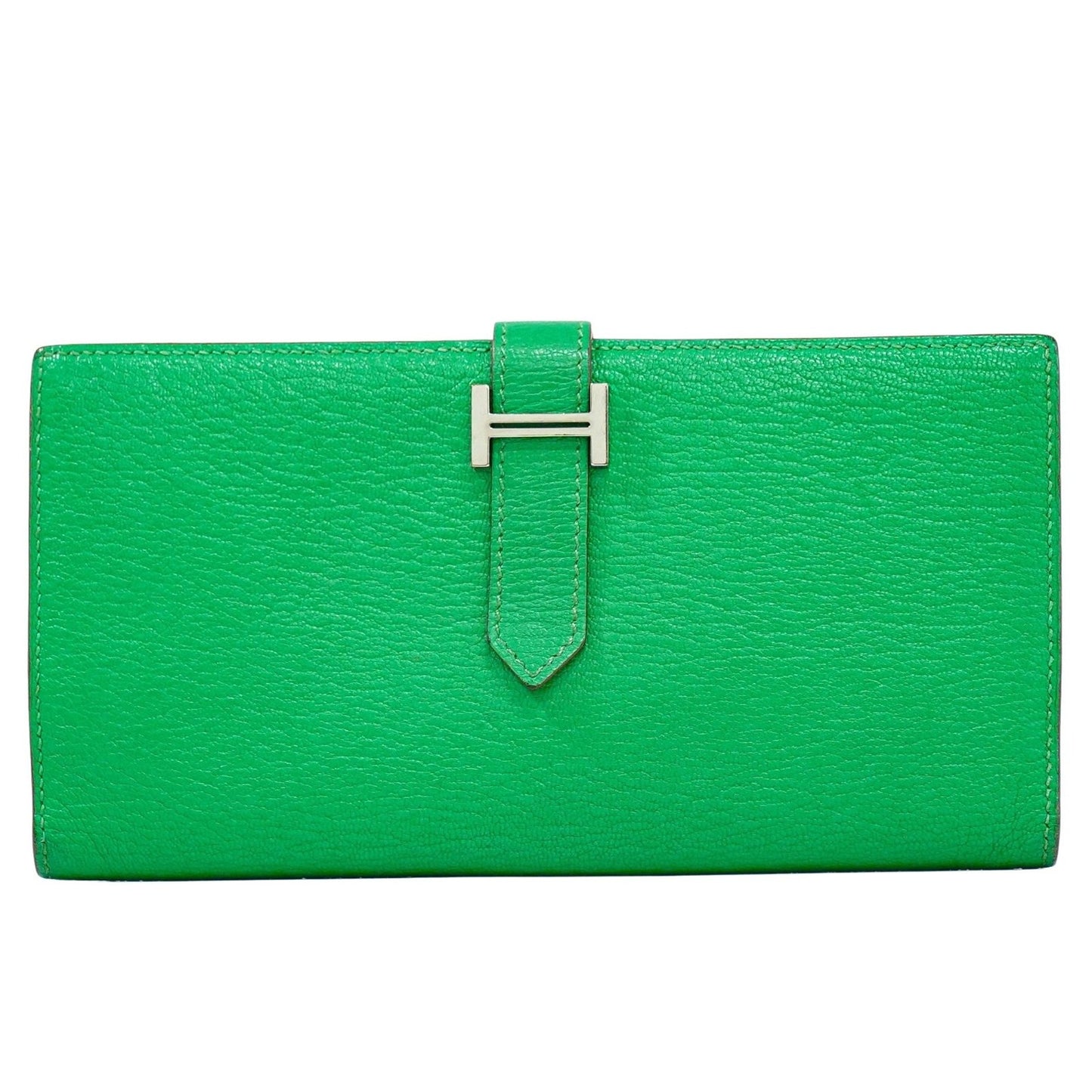 Hermes Bearn Wallet Chevre Mysore, GREEN, LEATHER, Wallets