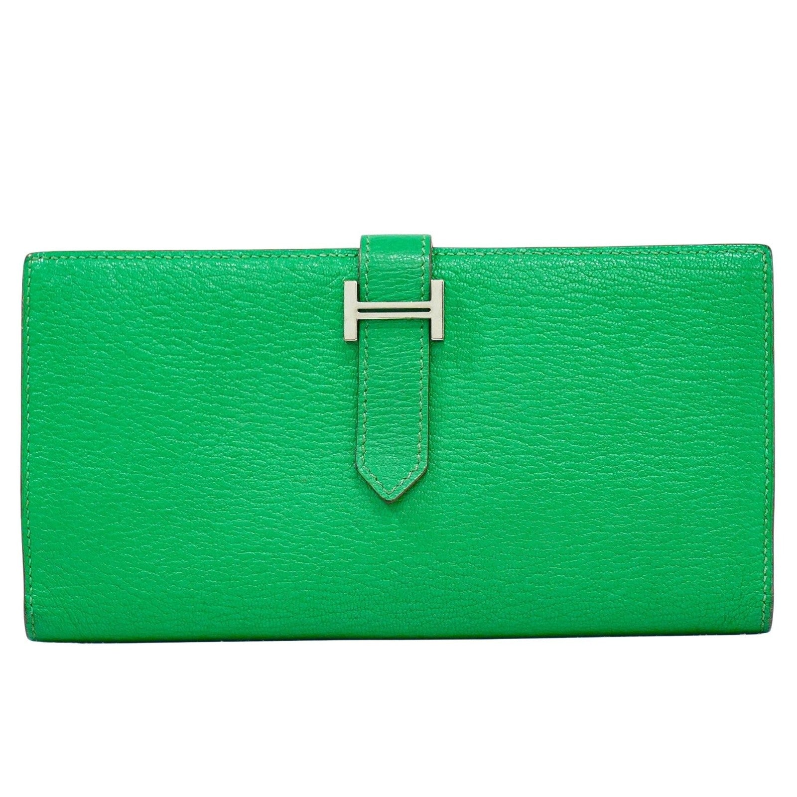 Hermes Bearn Wallet Chevre Mysore, GREEN, LEATHER, Wallets