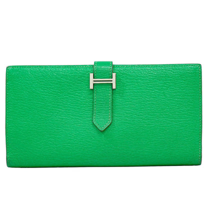 Hermes Bearn Wallet Chevre Mysore, GREEN, LEATHER, Wallets