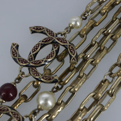 Chanel Vintage Double Strand CC Pendant Necklace Metal with Crystals, GOLD, METAL, Necklace