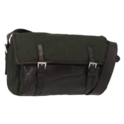 Prada Double Buckle Flap Messenger Bag Tessuto, Khaki, Nylon, Shoulder Bag