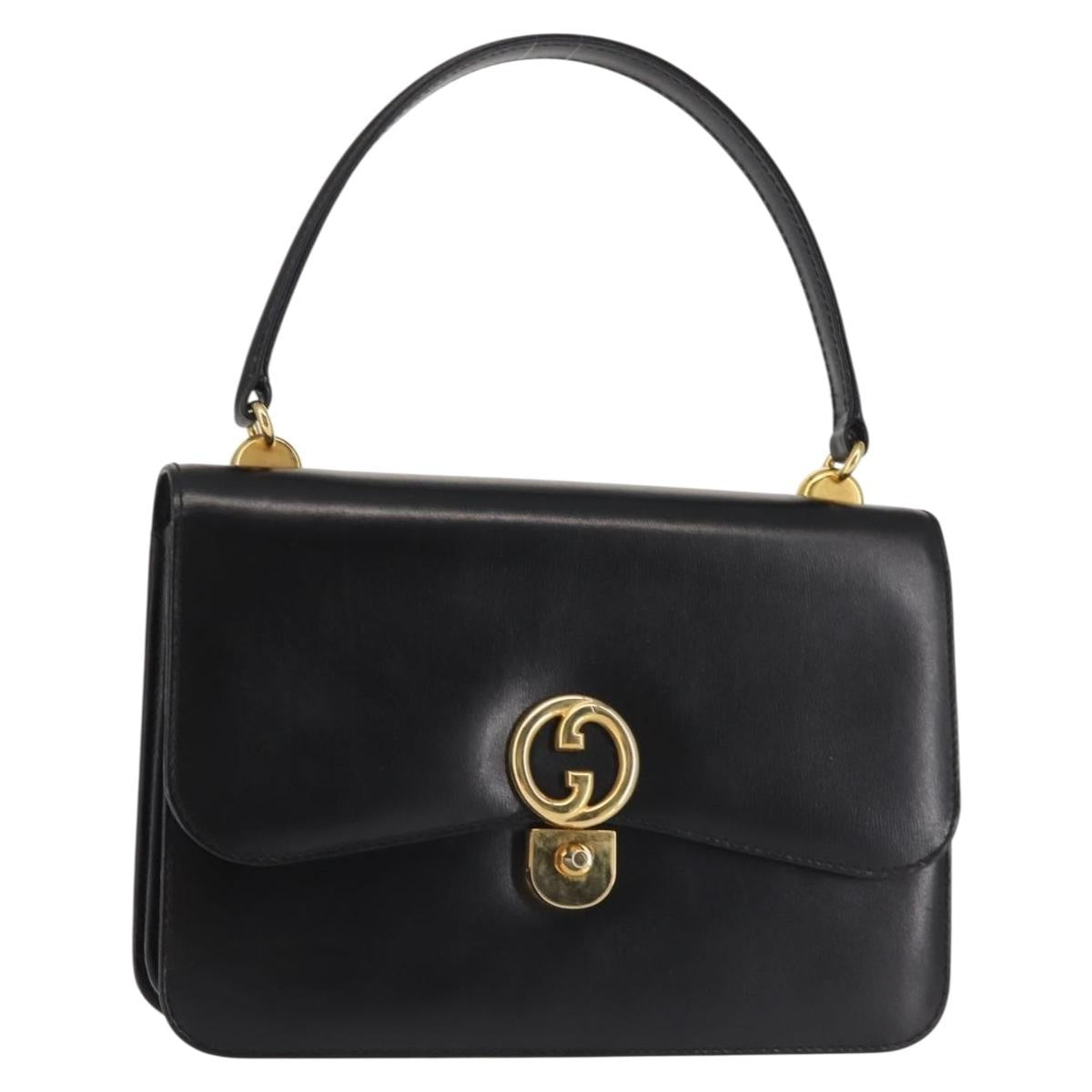 Gucci 1973 Flap Top Handle Bag Leather, BLACK, LEATHER, Handbag