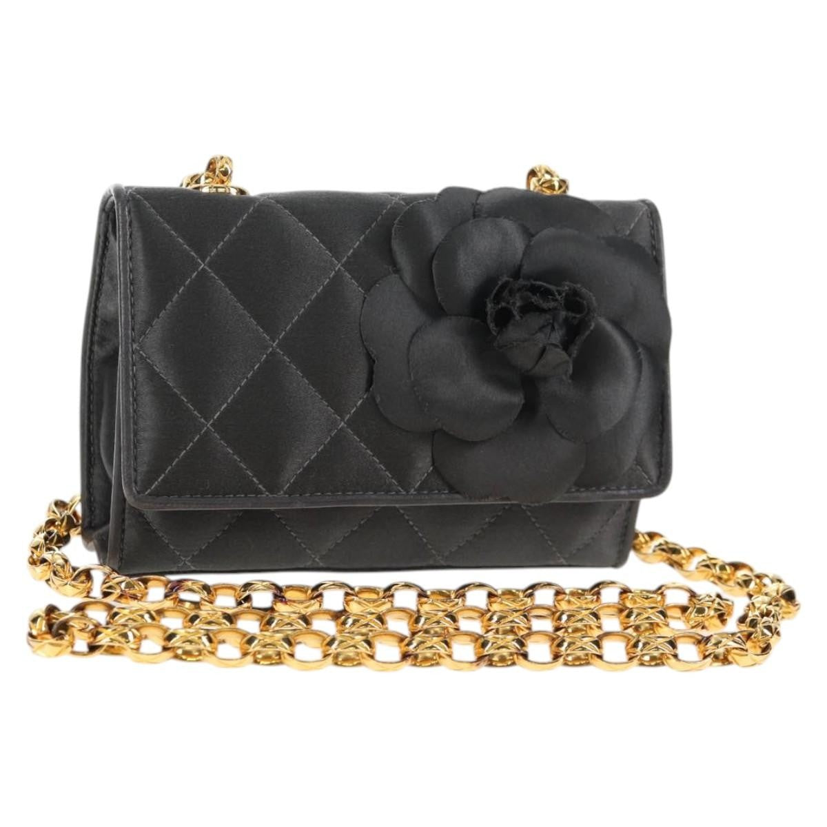 Chanel Vintage Camellia Flap Bag Satin, GRAY, SATIN, Clutche & pouche