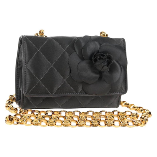 Chanel Vintage Camellia Flap Bag Satin, GRAY, SATIN, Clutche & pouche