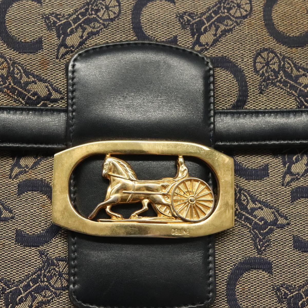 Celine Horse Carriage Shoulder bag Macadam Canvas and leather, NAVY, CANVAS, Shoulder bag