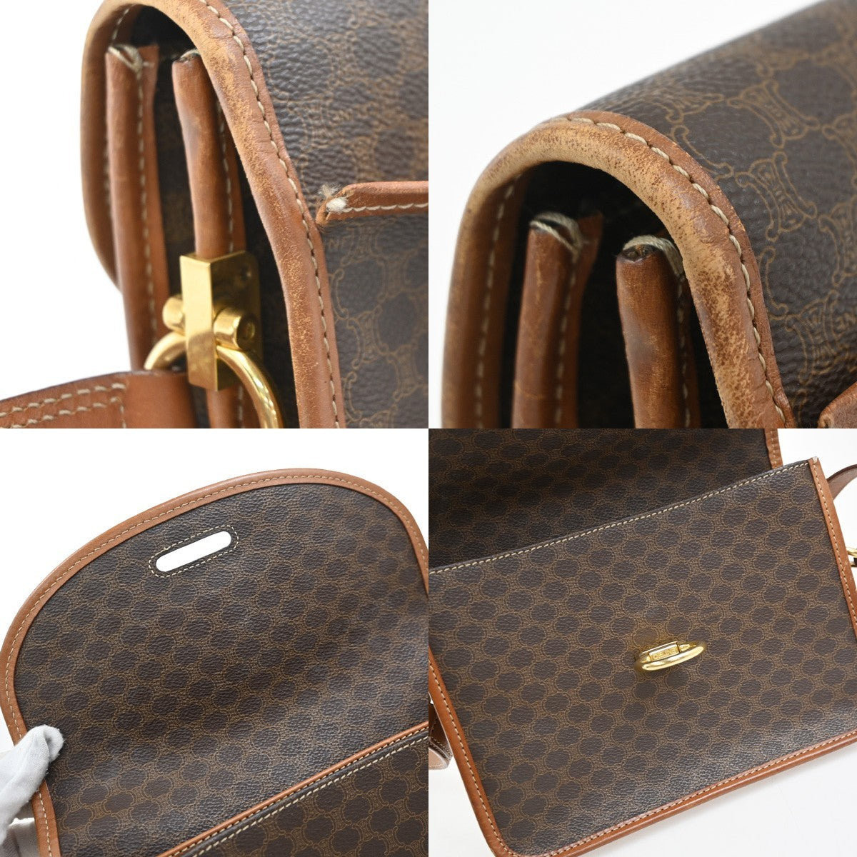 Celine Vintage Macadam Shoulder Bag Canvas and Leather, BROWN, CANVAS, Shoulder bag