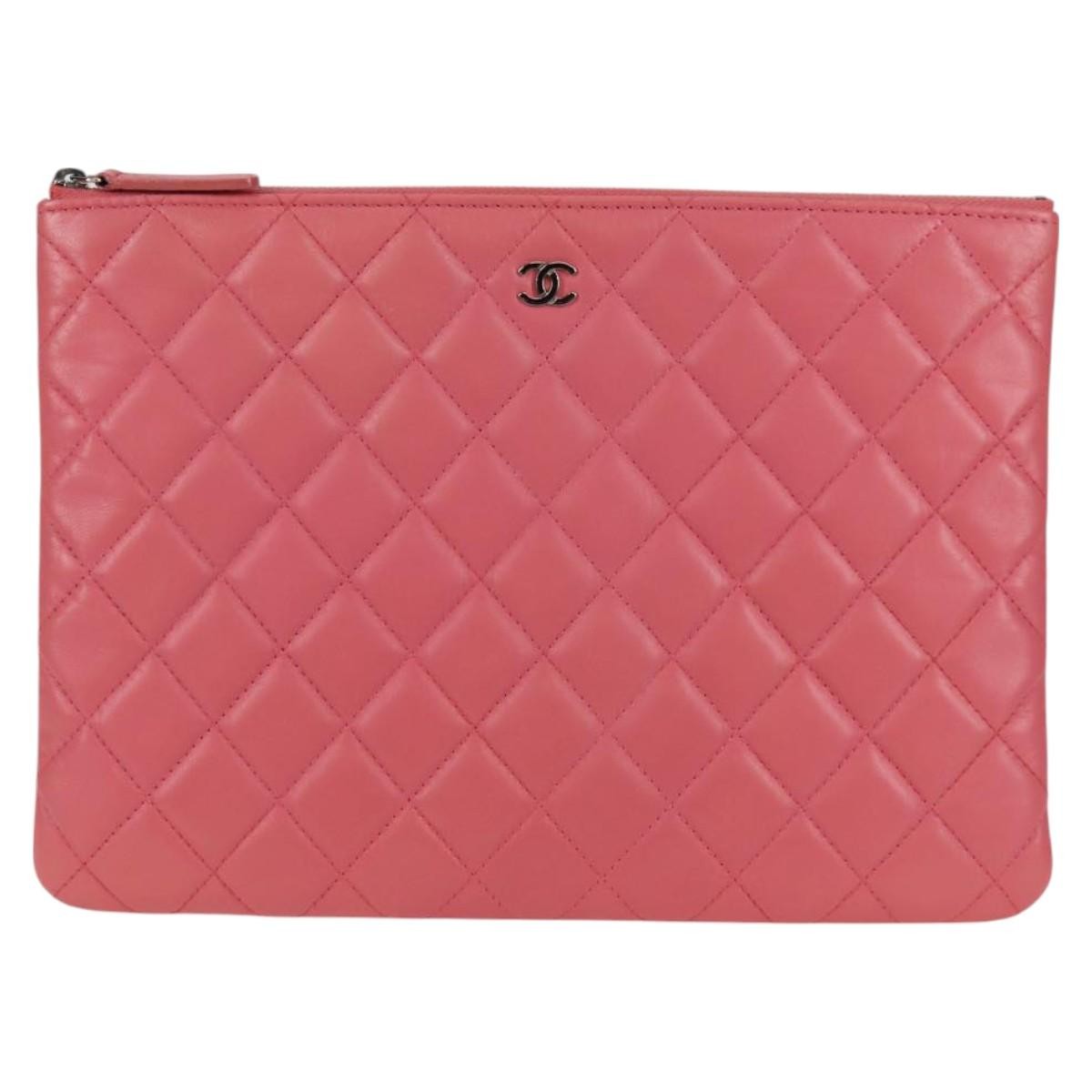 Chanel O Case Clutch Quilted Lambskin, PINK, LEATHER, Clutche & pouche