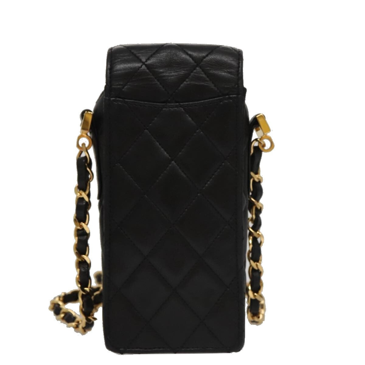 Chanel CC Phone Pouch with Chain Quilted Lambskin, BLACK, LEATHER, Crossbody bag