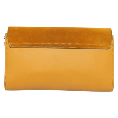 Chloe Faye Clutch Leather and Suede, YELLOW, LEATHER, Clutche & pouche