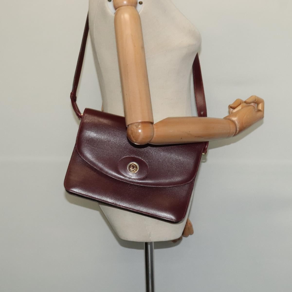 Christian Dior Flap Shoulder Bag Leather, BURGUNDY, LEATHER, Shoulder bag