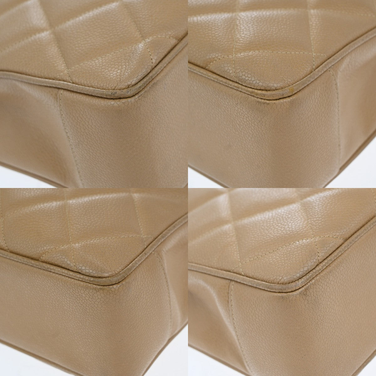 Chanel Vintage CC Lock Pocket Tote Quilted Caviar, BEIGE, LEATHER, Handbag