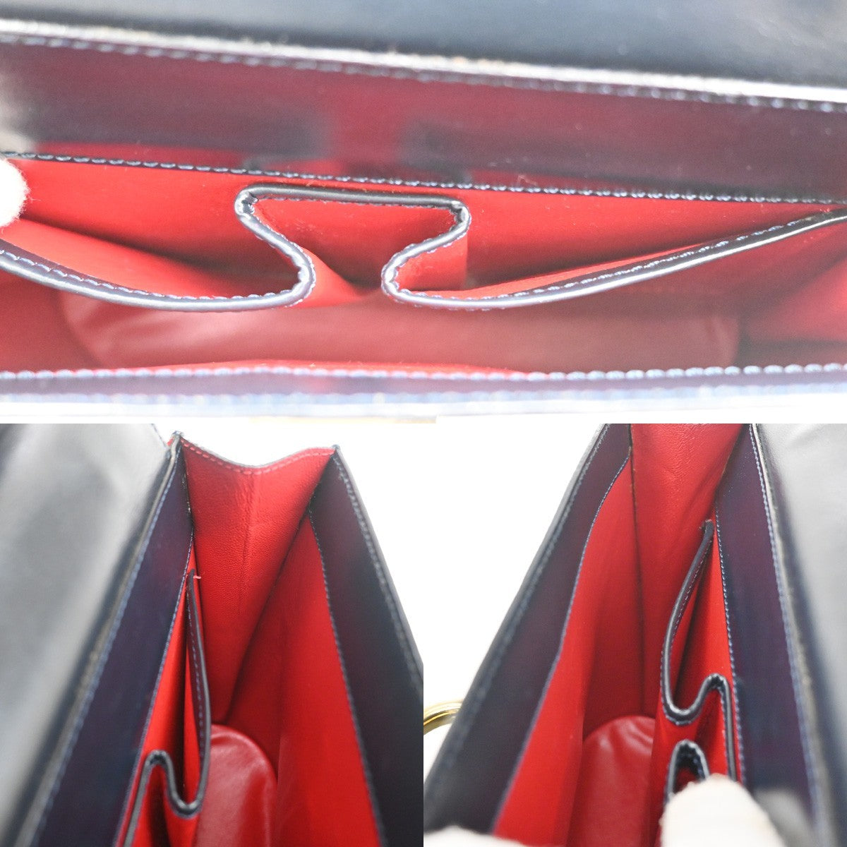 Celine Gancini Handbag Leather, NAVY, LEATHER, Handbag