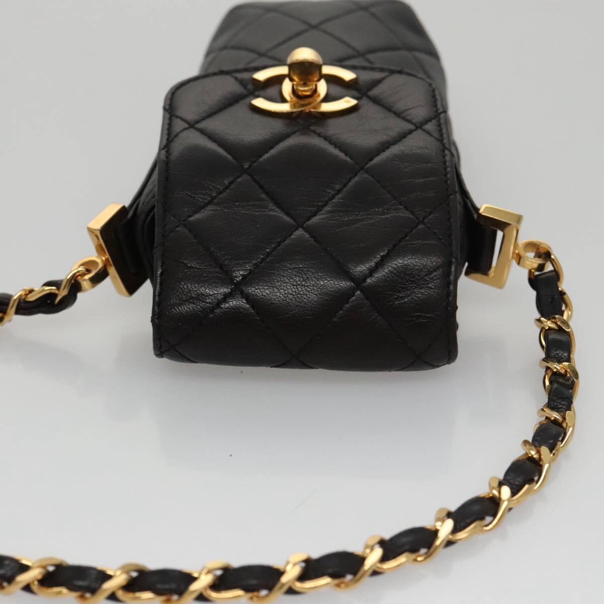Chanel CC Phone Pouch with Chain Quilted Lambskin, BLACK, LEATHER, Crossbody bag