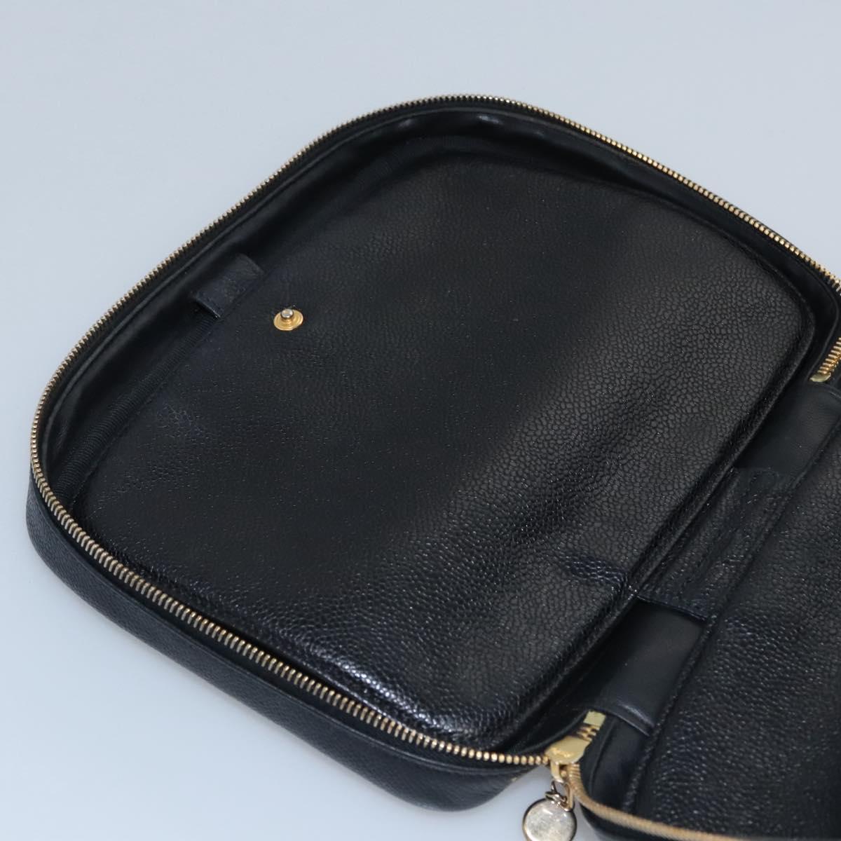 Chanel Vintage Timeless Zip Around Vanity Case Caviar, BLACK, LEATHER, Toiletry Case