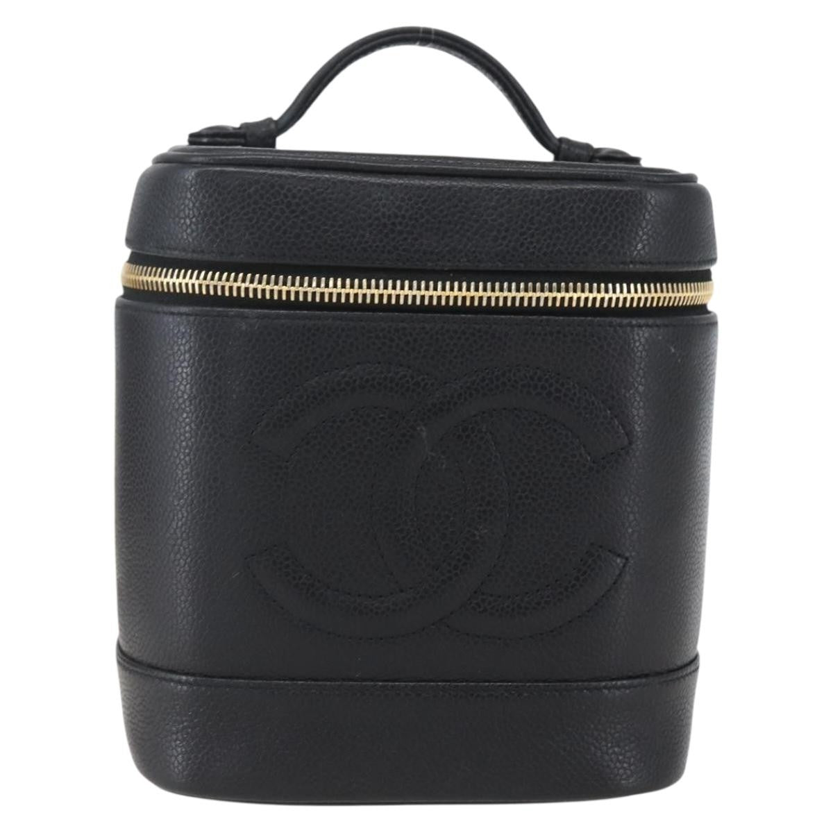 Chanel Vintage Timeless Cosmetic Case Caviar, BLACK, LEATHER, Clutche & pouche