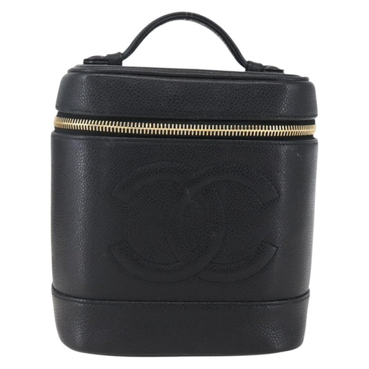 Chanel Vintage Timeless Cosmetic Case Caviar, BLACK, LEATHER, Clutche & pouche