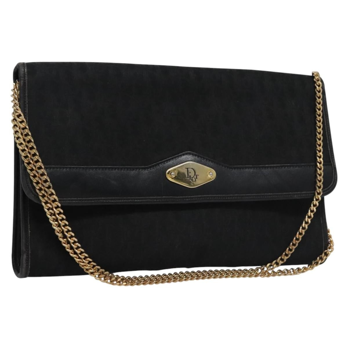 Christian Dior Vintage Chain Flap Shoulder Bag Diorissimo Canvas, BLACK, CANVAS, Shoulder bag