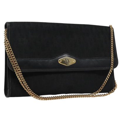 Christian Dior Vintage Chain Flap Shoulder Bag Diorissimo Canvas, BLACK, CANVAS, Shoulder bag