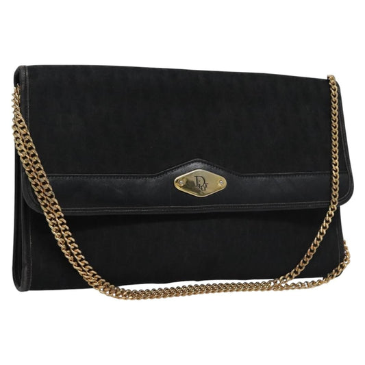 Christian Dior Vintage Chain Flap Shoulder Bag Diorissimo Canvas, BLACK, CANVAS, Shoulder bag
