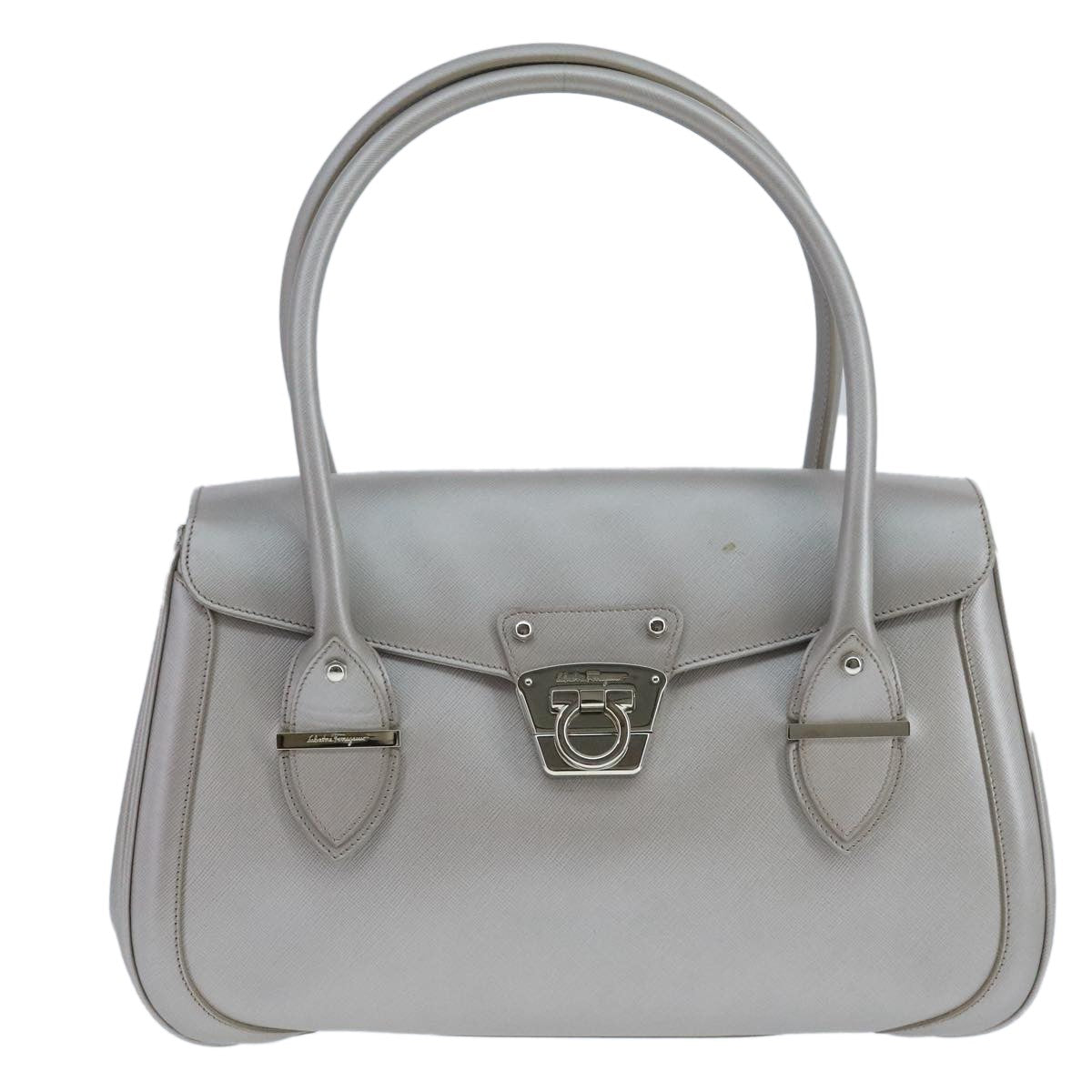 Salvatore Ferragamo Flap Satchel Saffiano Leather, SILVER, LEATHER, Handbag