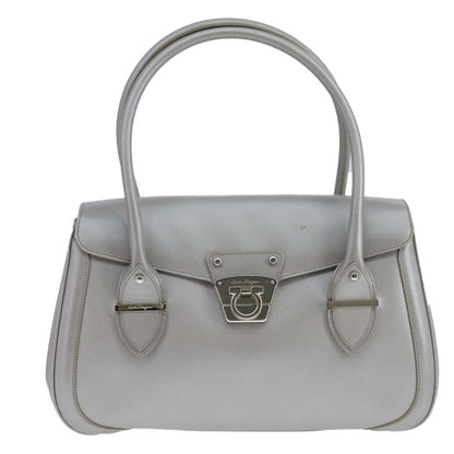 Salvatore Ferragamo Flap Satchel Saffiano Leather, SILVER, LEATHER, Handbag