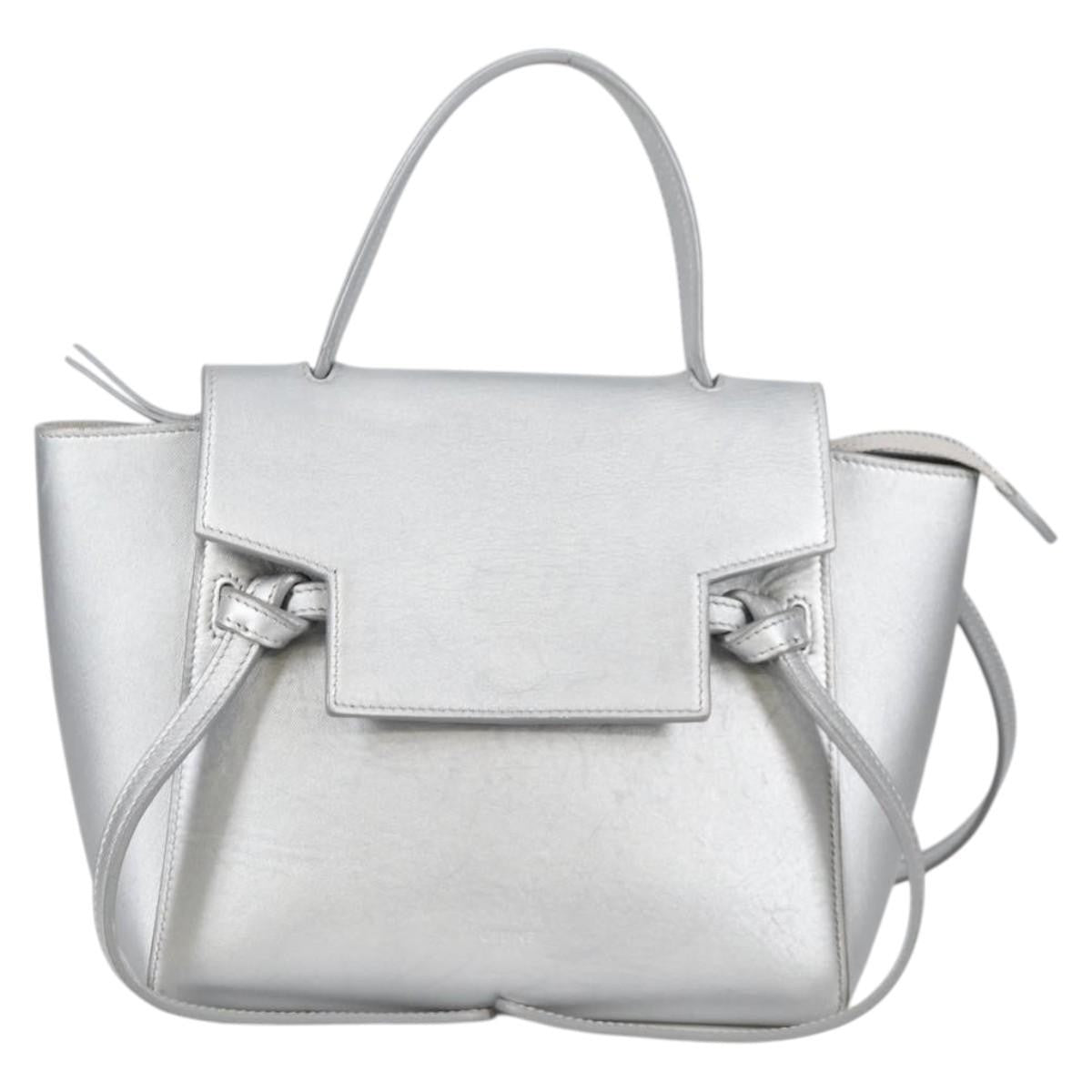 Celine Belt Bag Textured Leather, SILVER, LEATHER, Shoulder bag