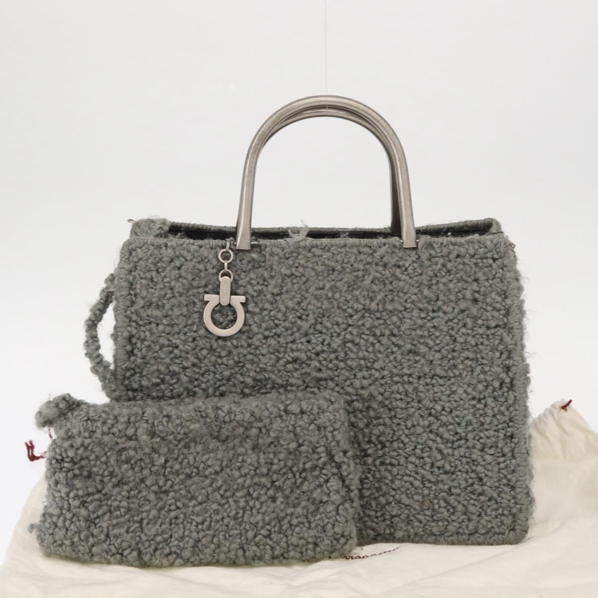 Salvatore Ferragamo Gancini handbag Wool, GRAY, WOOL, Handbag