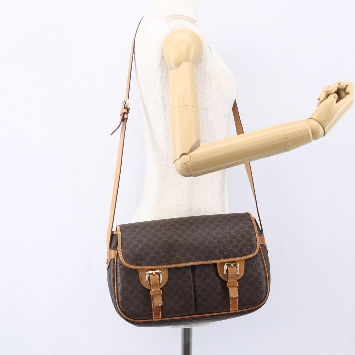 Celine Vintage Macadam Shoulder Bag Canvas and Leather, BROWN, CANVAS, Shoulder bag