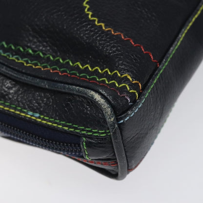 Fendi Vintage Zip Crossbody Bag Leather, NAVY, LEATHER, Shoulder bag