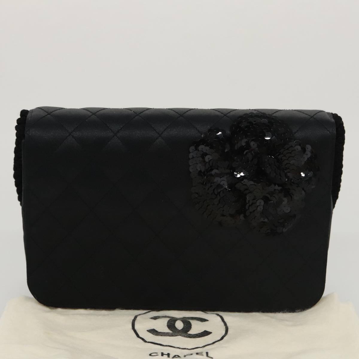Chanel Camellia Charms Wallet on Chain Silk, BLACK, SATIN, Wallets