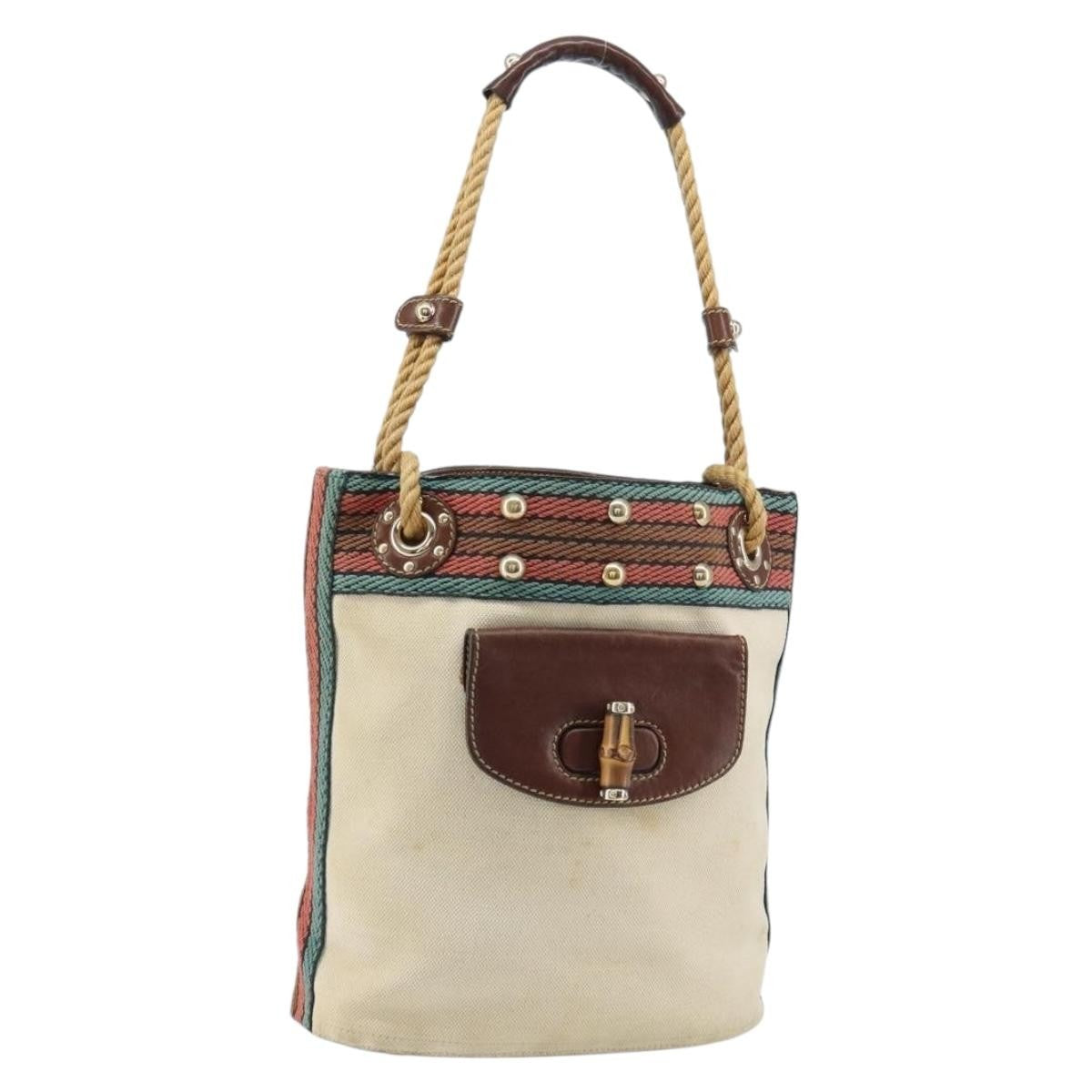 Gucci Vintage Bamboo Shoulder Bag Canvas, BEIGE, CANVAS, Shoulder bag