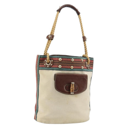 Gucci Vintage Bamboo Shoulder Bag Canvas, BEIGE, CANVAS, Shoulder bag