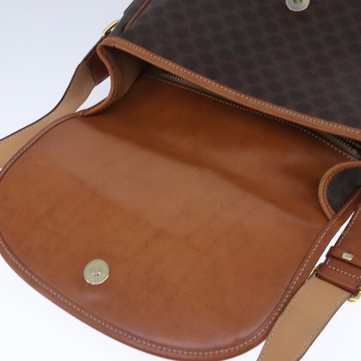 Celine Vintage Macadam Shoulder Bag Canvas and Leather, Brown, Canvas, Shoulder Bag