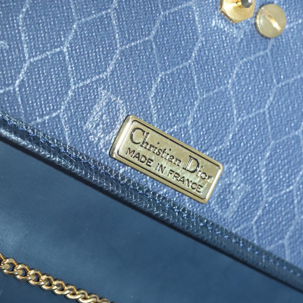 Christian Dior Vintage CD Chain Flap Shoulder Bag Leather, NAVY, LEATHER, Shoulder bag