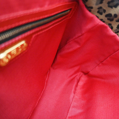 Fendi Vintage FF Handle Tote Leopard Print Jacquard, BROWN, CANVAS, Handbag