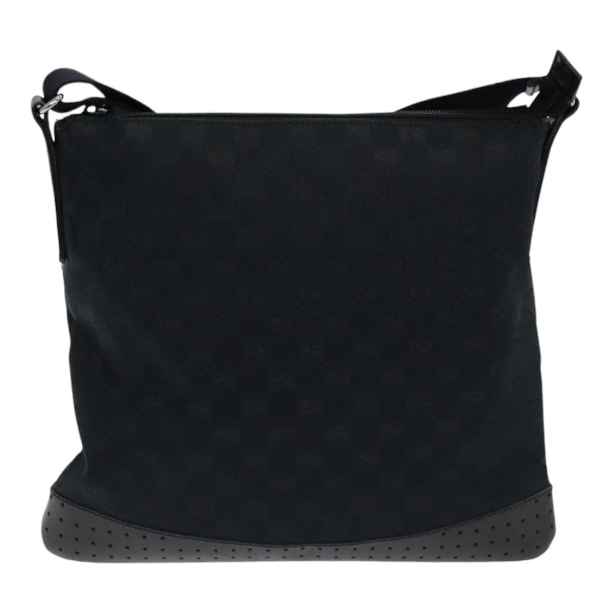 Gucci Zip Messenger Bag GG Canvas with Perforated Leather, BLACK, CANVAS, Crossbody bag