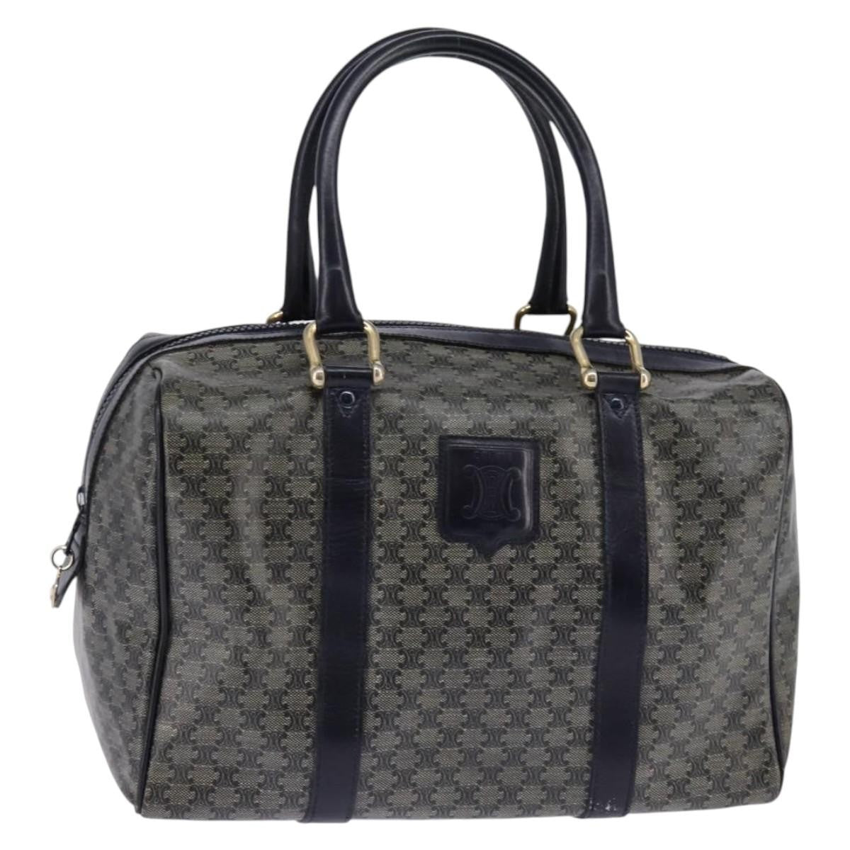 Celine Vintage Boston Bag Macadam Coated Canvas, NAVY, CANVAS, Handbag