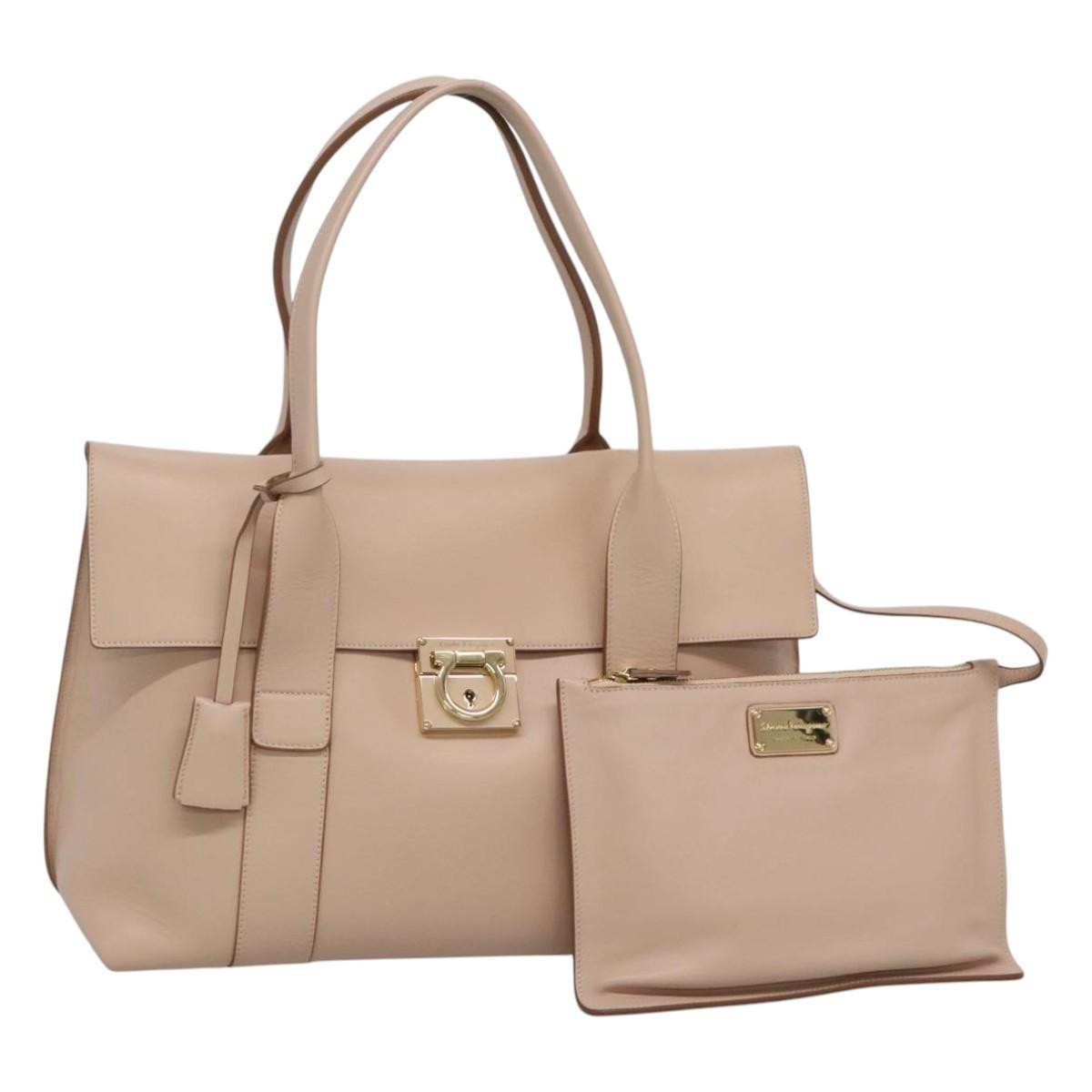 Salvatore Ferragamo Sookie Satchel Leather, BEIGE, LEATHER, Handbag