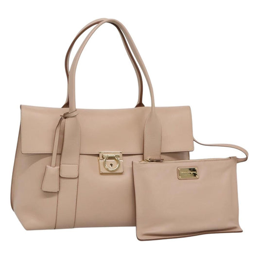Salvatore Ferragamo Sookie Satchel Leather, BEIGE, LEATHER, Handbag