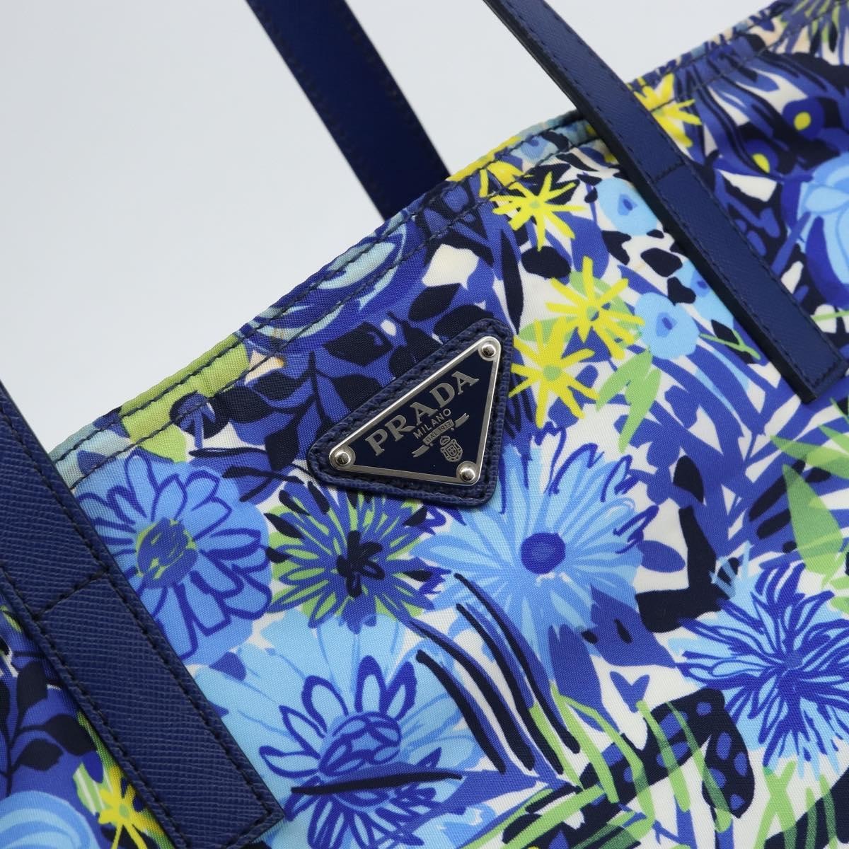 Prada Floreal Tote Printed Tessuto, BLUE, NYLON, Tote bag