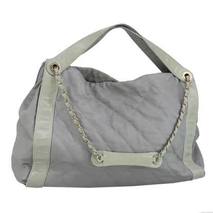 Chanel Chain Shoulder Bag Leather, GRAY, LEATHER, Shoulder bag